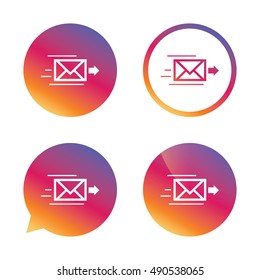 Mail delivery icon. Envelope symbol. Message sign. Mail navigation button. Gradient buttons with flat icon. Speech bubble sign. Vector