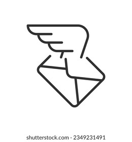 Mail delivery, linear icon. Mail envelope with wing. Line with editable stroke