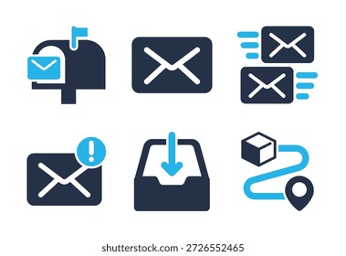 Mail Delivery and Logistics icon set. Solid glyph series icons