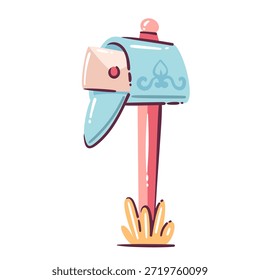 Caixa de correio de entrega de correio com envelope aberto, conceito de comunicação postal, recebimento de cartas e encomendas, símbolo de notificação de envio, estilo de desenho animado plano doodle, ilustração vetorial
