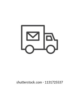 Mail delivery truck outline icon. linear style sign for mobile concept and web design. Post truck simple line vector icon. Symbol, logo illustration. Pixel perfect vector graphics