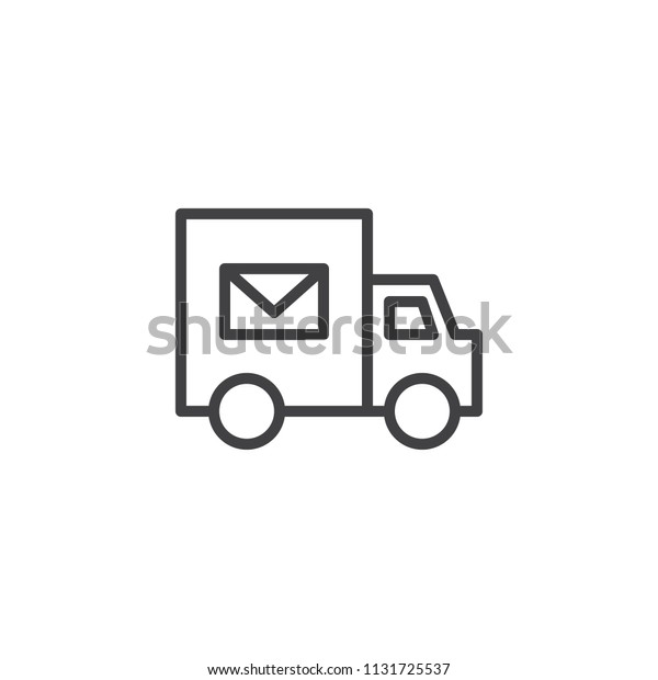 Mail delivery\
truck outline icon. linear style sign for mobile concept and web\
design. Post truck simple line vector icon. Symbol, logo\
illustration. Pixel perfect vector\
graphics