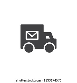 Mail delivery truck vector icon. filled flat sign for mobile concept and web design. Post truck simple solid icon. Symbol, logo illustration. Pixel perfect vector graphics