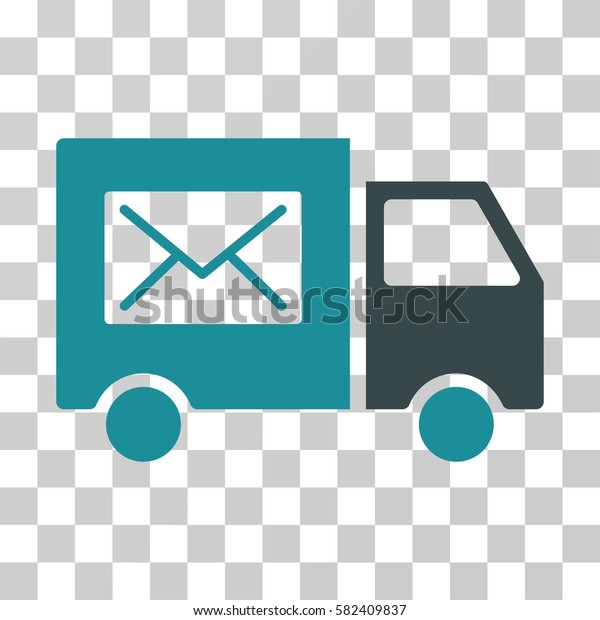 Mail Delivery Van vector pictograph.\
Illustration style is a flat iconic bicolor soft blue symbol on a\
transparent background.