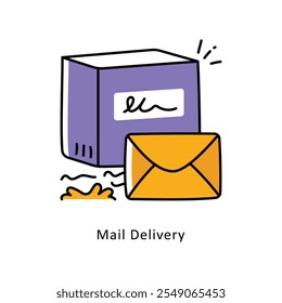 Ilustración de estilo de iconos de contorno rellenos de Vector de entrega de correo. Archivo EPS 10