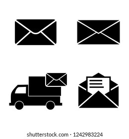 Mail delivery vector icon set, envelope or letter icon, delivery truck
