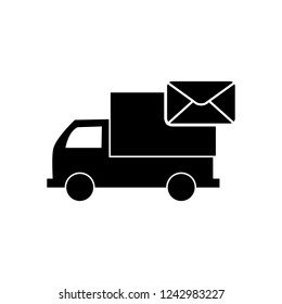 Mail delivery vector icon, truck with envelope or letter icon