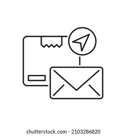 Ilustración de diseño de icono de contorno del vector de entrega de correo. Símbolo de envío y entrega en fondo blanco archivo EPS 10