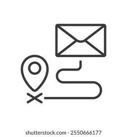 Mail destination, icon in line design. Mail, destination, send, recipient, inbox, address, route on white background vector. Mail destination editable stroke icon