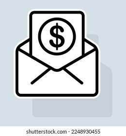 Mail with dollar line icon. Installment plan, mortgage, securities, documents, money, credit, contract, banking system. Banking concept. Vector sticker line icon on white background