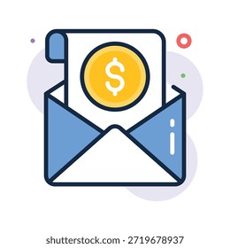 Correo con el dólar que representa el icono de contorno plano de la comunicación empresarial