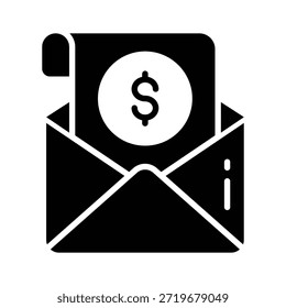 Email com dólar representando ícone de glifo de comunicação comercial