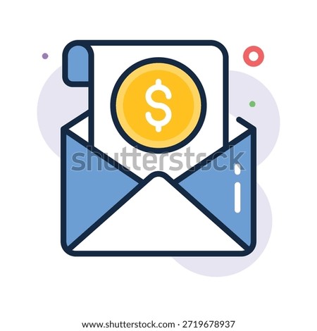 Mail with dollar representing business communication flat outline icon