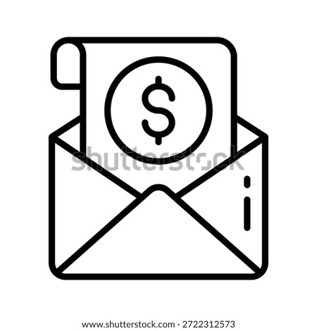 Mail with dollar representing business communication line outline icon