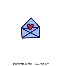 Mail doodle icon with heart shape. Vector illustrtaion. Symbol of Love.