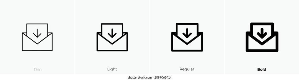mail download icon. Thin, Light Regular And Bold style design isolated on white background