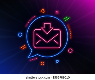 Mail download line icon. Neon laser lights. Incoming Messages correspondence sign. E-mail symbol. Glow laser speech bubble. Neon lights chat bubble. Banner badge with incoming Mail icon. Vector