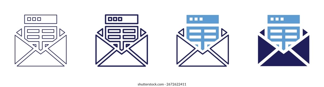 Mail drop icon in 4 different styles. Thin Line, Line, Bold Line, Duotone. Duotone style. Editable stroke.