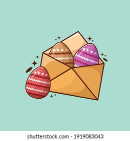 Mail with Easter Eggs Vector Illlustration. Easter Day Design Concept.
