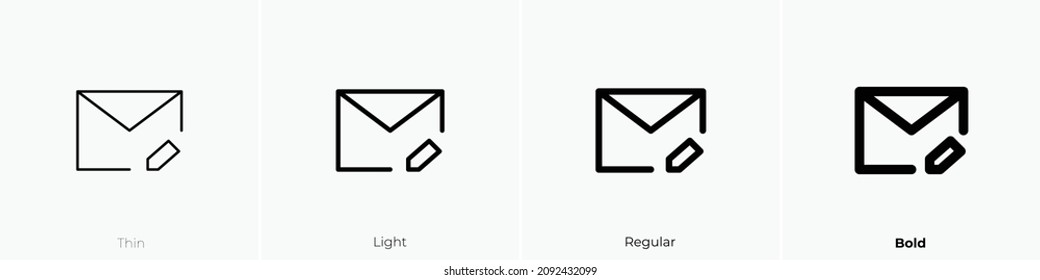 mail edit icon. Thin, Light Regular And Bold style design isolated on white background