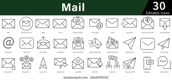 Iconos de línea editables para correo electrónico, mensajes, comunicaciones y servicios postales