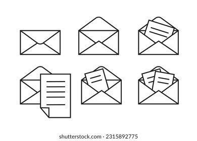 Conceptos de correo y correo electrónico. Juego de iconos de línea delgada. Colección de símbolos de esquema. Ilustraciones vectoriales.
