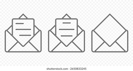 Conjunto de ícones de email, email e envelope. Ícone Correio. Assinatura de email. Conjunto de vetores de envelope. Enviar sinal de mensagem. Mensagem recebida. Ícone de email isolado. Abra o símbolo de envelope. Lançar conjunto de cartas eps 10