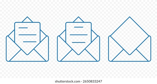 Conjunto de ícones de email, email e envelope. Ícone Correio. Assinatura de email. Conjunto de vetores de envelope. Enviar sinal de mensagem. Mensagem recebida. Ícone de email isolado. Abra o símbolo de envelope. Lançar conjunto de cartas eps 10