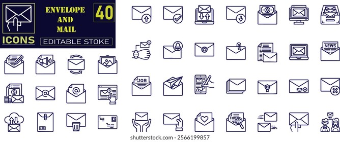 Mail, Email, Envelope icons. Editable stroke. Vector graphic illustration.