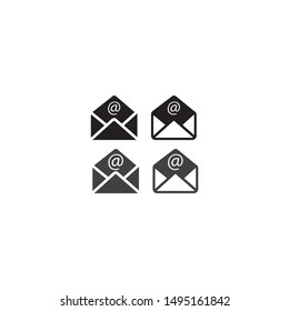 mail, email and envelope icons, gray and black on white background, vector, eps