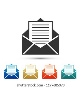 Mail and e-mail icon isolated on white background. Envelope symbol e-mail. Email message sign. Set elements in colored icons. Flat design. Vector Illustration