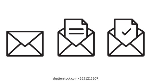 Conjunto de iconos de correo o correo electrónico. Símbolo de sobre con letra. Email enviar mensaje icono de Vector conjunto aislado sobre fondo blanco. 