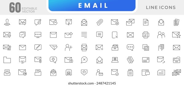 Mail and email line icon set. Message, envelope, mailing, postal letter, post office and mailbox outline icon collection. UI thin outline icons 