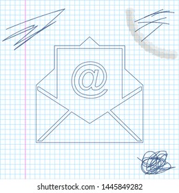 Mail and e-mail line sketch icon isolated on white background. Envelope symbol e-mail. Email message sign. Vector Illustration