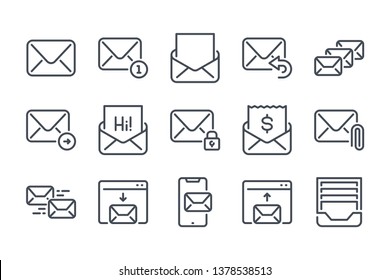 Mail And Email Related Line Icon Set. Envelope And Letter Linear Icons. Newsletter Outline Vector Sign Collection.