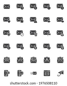 Mail email vector icons set, modern solid symbol collection, filled style pictogram pack. Signs, logo illustration. Set includes icons as newsletter correspondence, compose email, private message