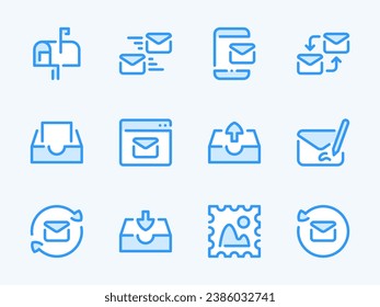 Mail and Email vector line icons. Inbox and Letter outline icon set. Mailbox, Reply, Postage Stamp, Inbox, Send, Receive, Forward and more.