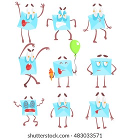 Mail Envelop Cartoon Character Emotion Illustrations Set