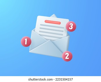 Mail envelope with an attachment on a blue background with unread message bubbles.