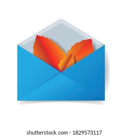 Mail envelope with autumn leaves. Vector illustration.