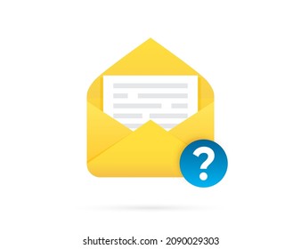 Mail envelope with document and question mark icon. Vector illustration