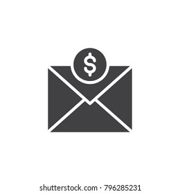 Mail envelope with dollar coins icon vector, filled flat sign, solid pictogram isolated on white. Send money by email symbol, logo illustration.