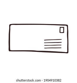 Mail envelope in doodle style. Mail and post office. Template for greeting card, banner, poster, print, web pages design. Hand Drawn vector illustration.