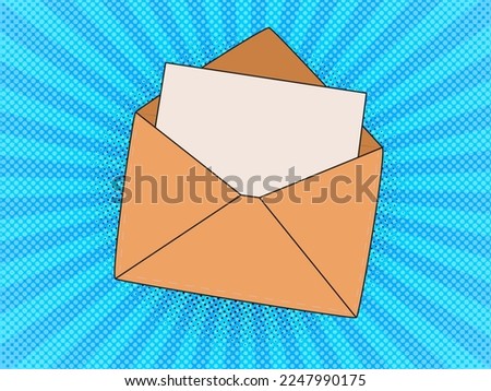 Mail envelope with an empty paper. Message template. Pop art vintage vector illustration 