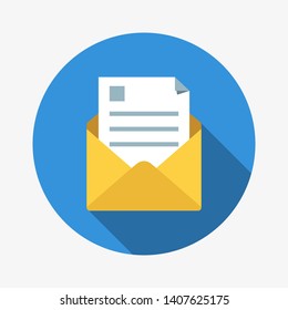 Mail, envelope, flat icon with dropshadow on blue background. Vector illustration.