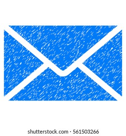 Mail Envelope grainy textured icon for overlay watermark stamps. Flat symbol with dust texture. Dotted vector blue ink rubber seal stamp with grunge design on a white background.