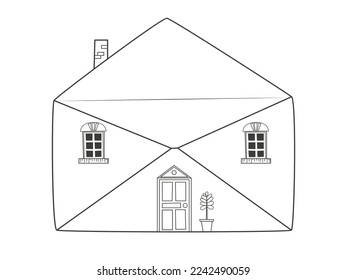 Mail envelope with a house. Message from home. Vector illustration isolated on a white background