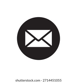 Icono de sobre de correo en Black Circle. Correo electrónico, mensaje y símbolo de contacto. Vector de glifo sólido.