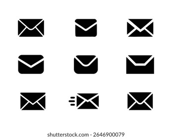 mail envelope icon, black email icon set silhouette vector illustration white background, Email icon Flat fill set collection, Approved message icons set in black filled