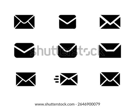 mail envelope icon, black email icon set silhouette vector illustration white background, Email icon Flat fill set collection, Approved message icons set in black filled